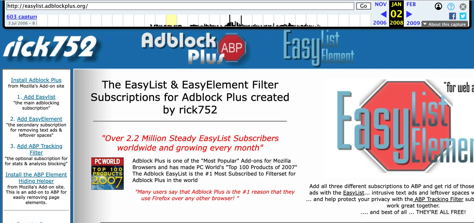 EasyList home page by rick752, archived January 2008
