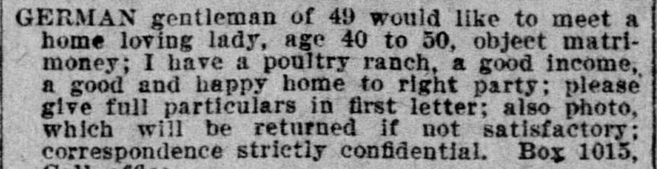 A personal ad in the San Francisco Call, 1910