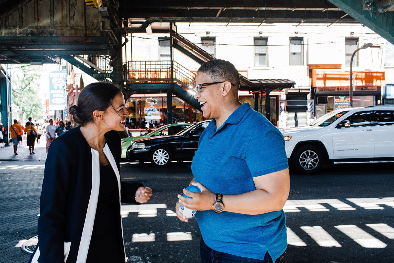 Alexandria Ocasio-Cortez, left, campaigning in September 2018.