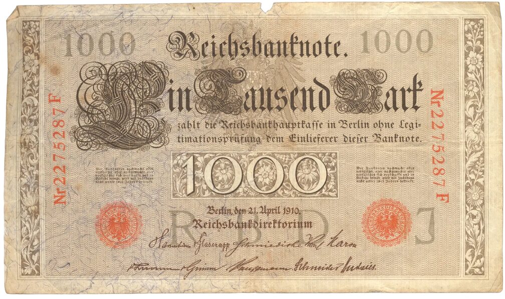 an old German 1000-mark banknote