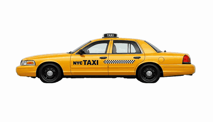 A New York yellow taxi, a Ford Crown Victoria, turning slowly on the spot