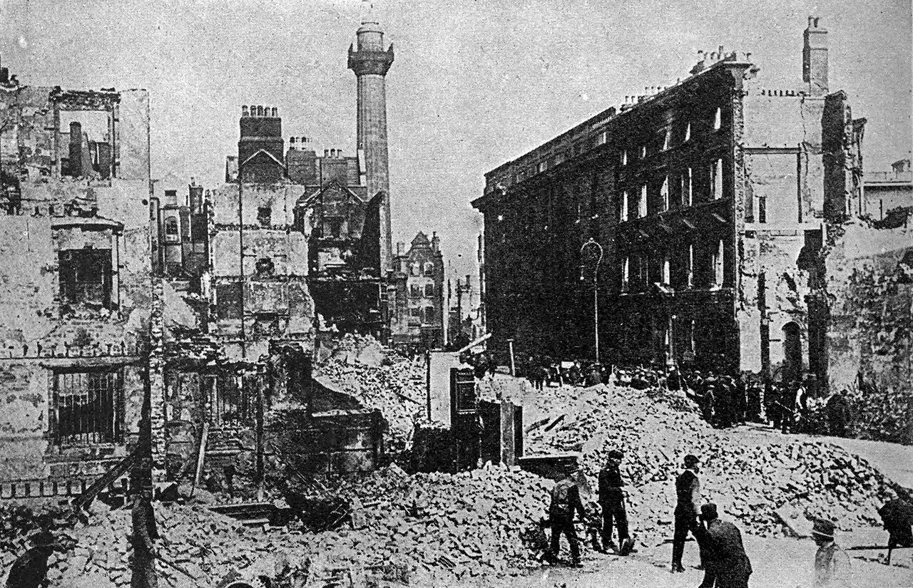 Aftermath of the 1916 Easter Rising  – destroyed buildings on Sackville Street (O'Connell Street), Dublin