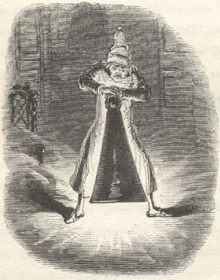 Scrooge puts out the first of the three spirits