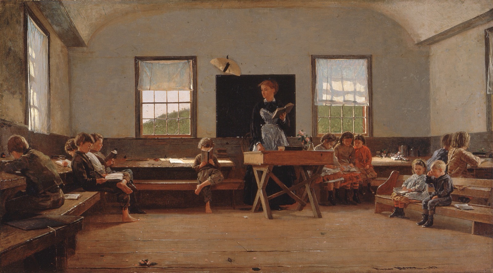A one-room school, children at their desks
