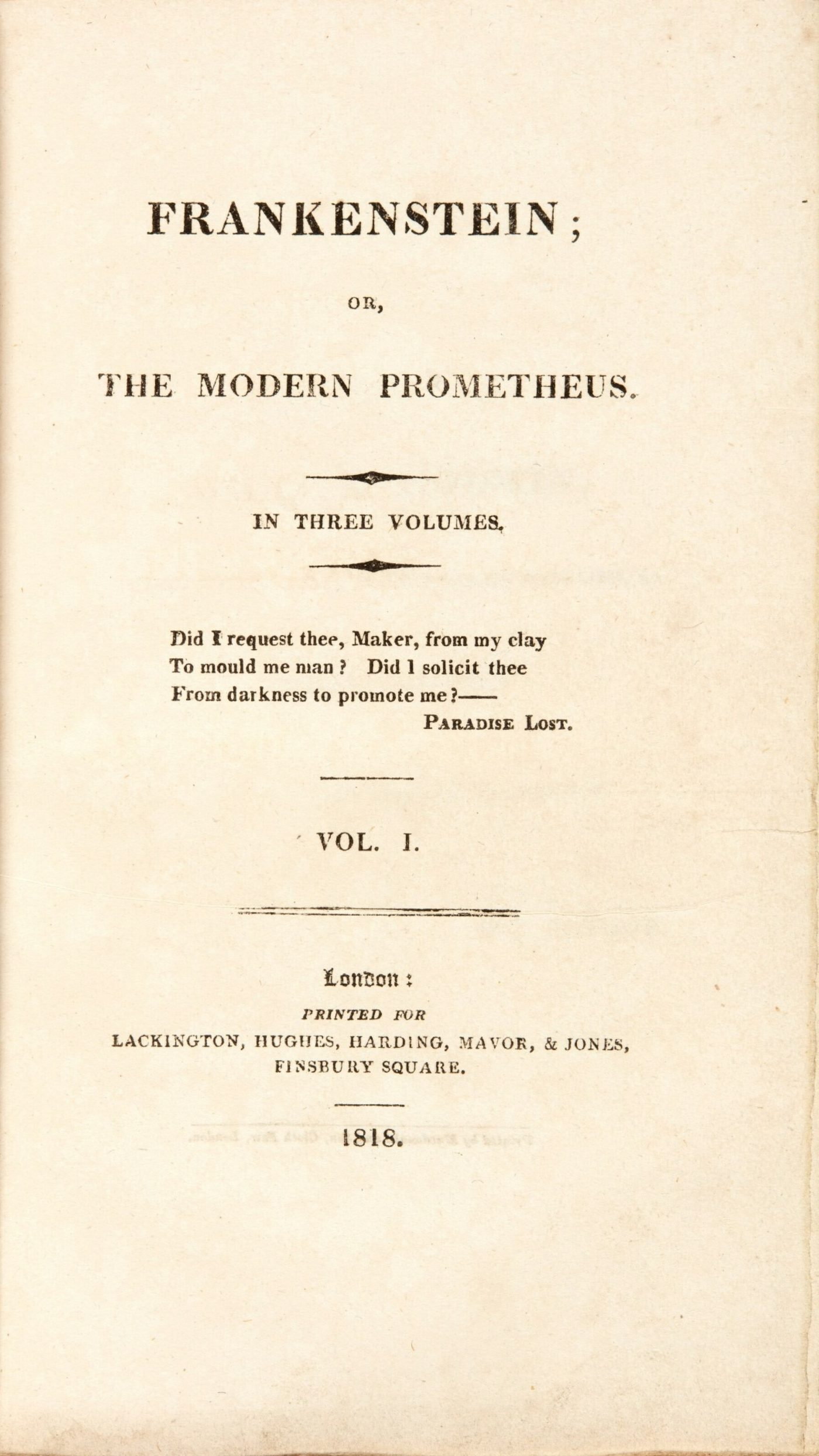 Title page of the first edition, 1818