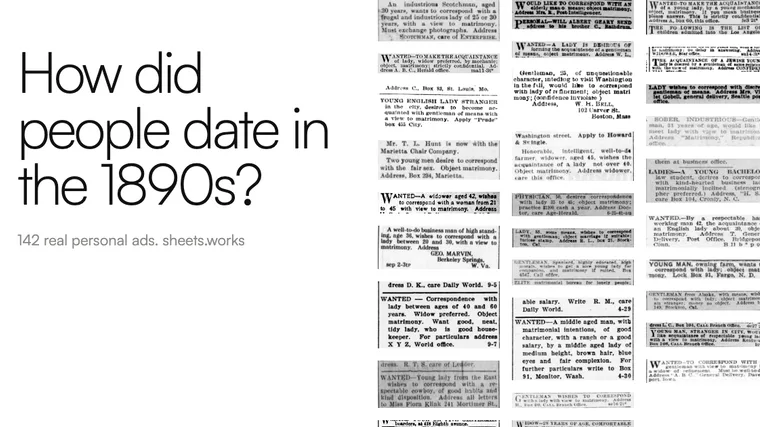 A wall of real newspaper personal ads, with the title How did people date in the 1890s?