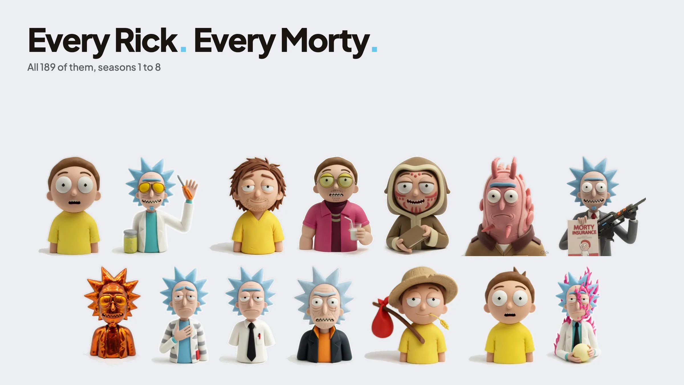 Clay busts of Ricks and Mortys