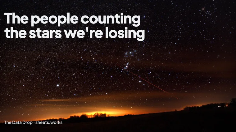 Orion in a starry night sky over a glowing orange horizon, with the headline in the sky
