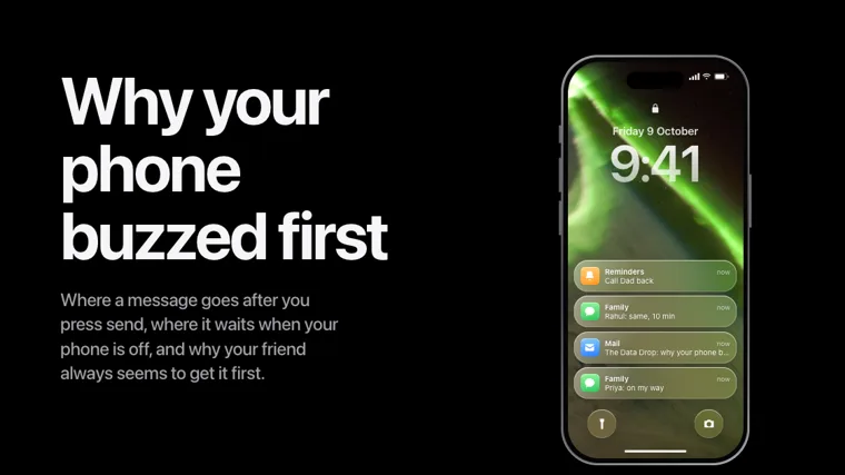An iPhone lock screen with notifications stacking up, next to the headline