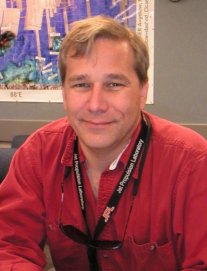 Mark Adler at the Jet Propulsion Laboratory, wearing a lab lanyard