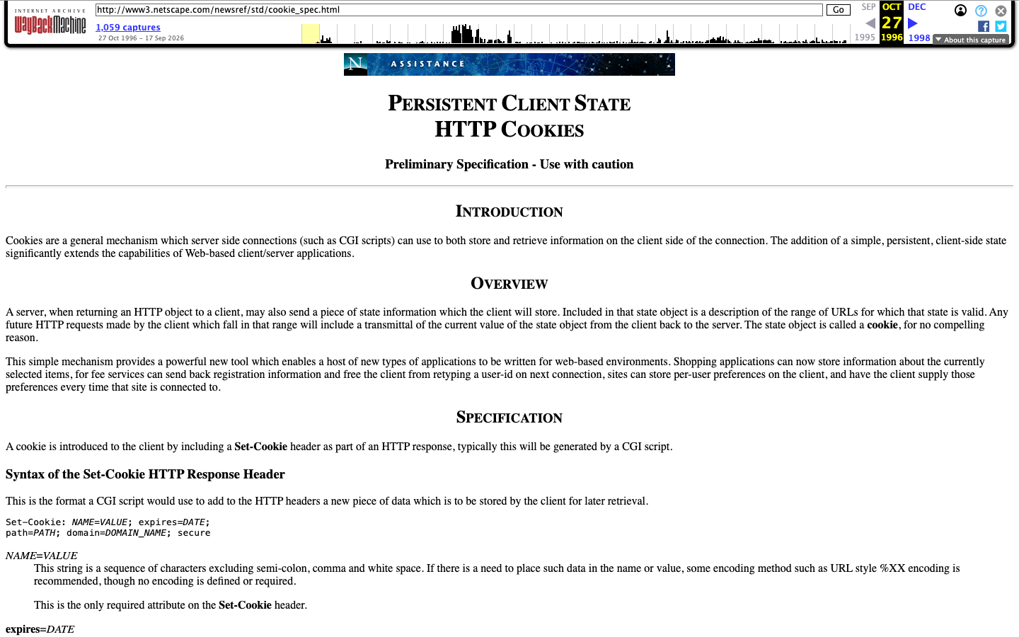 Netscape's cookie specification, 