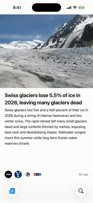 The app showing a news story