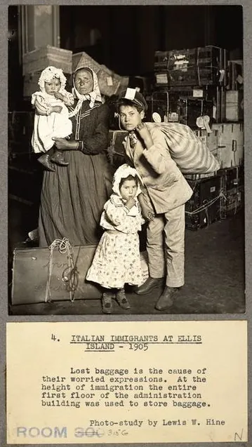 Italian immigrants at Ellis Island, 1905, photographed by Lewis Hine