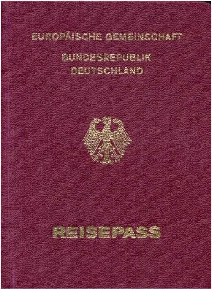 German EU-format passport, burgundy with a gold eagle