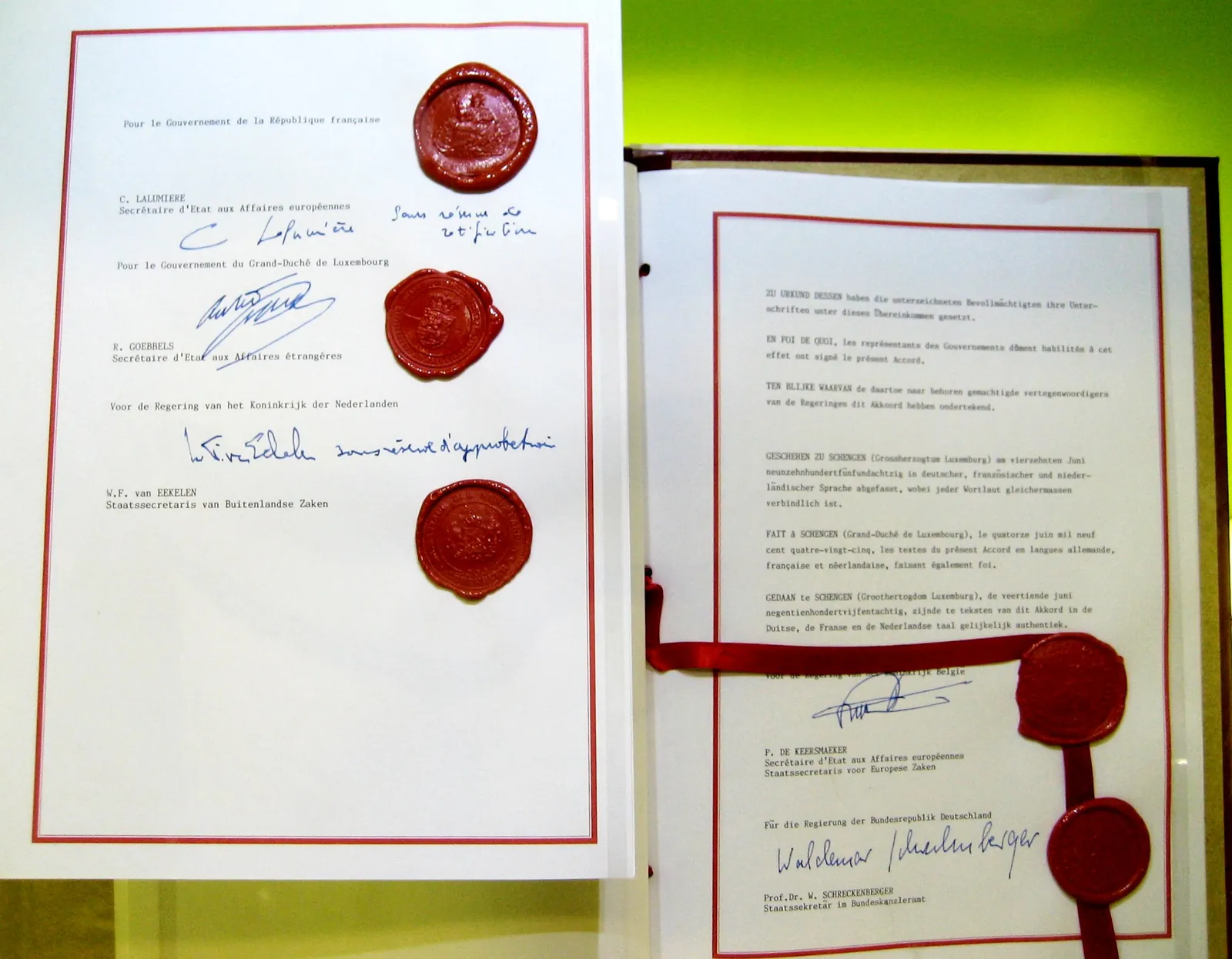 Signatures on the Schengen Agreement