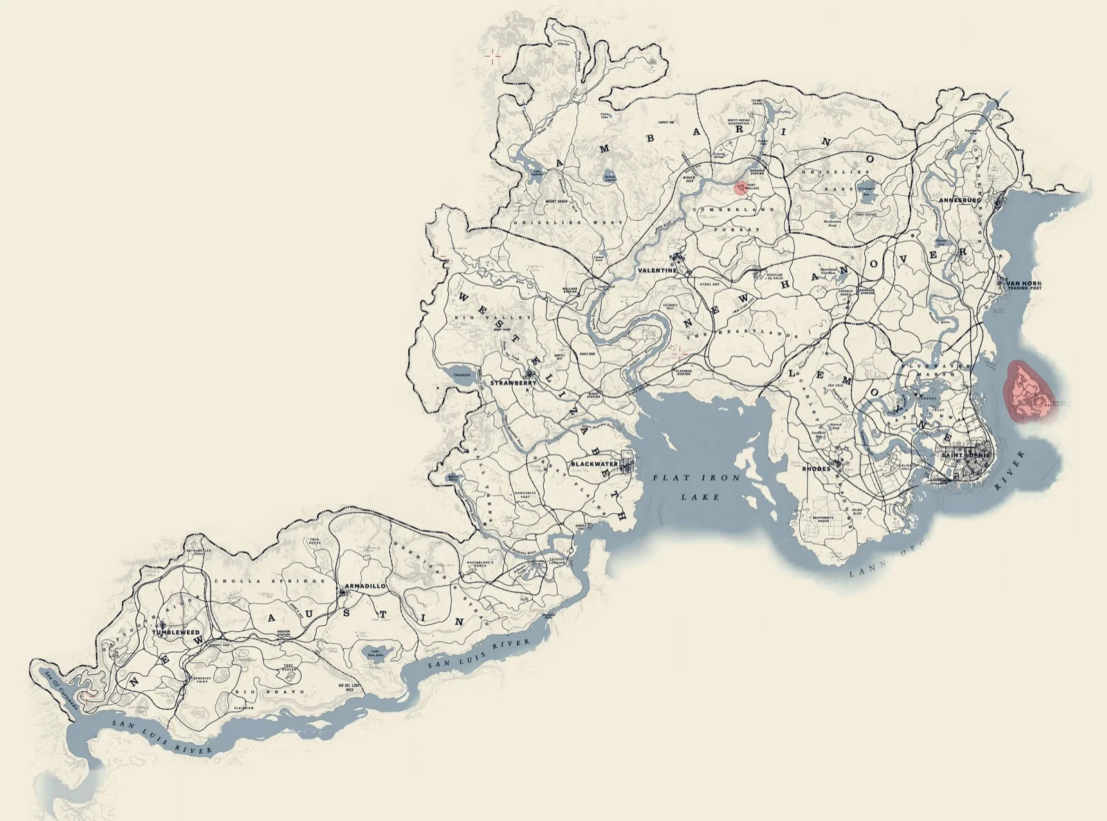 the whole map of Red Dead Redemption 2