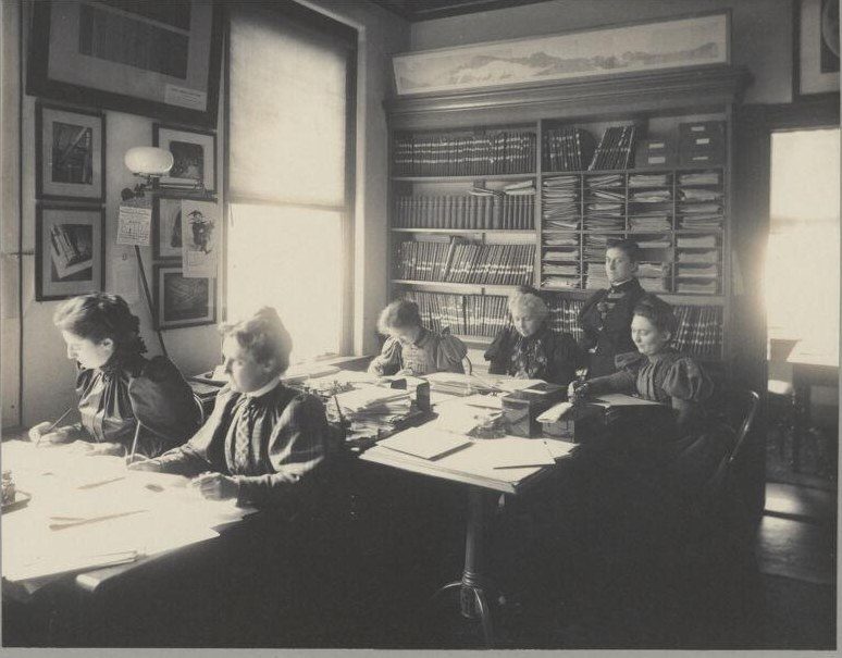 Women at desks analysing astronomical data at Harvard College Observatory, around 1890