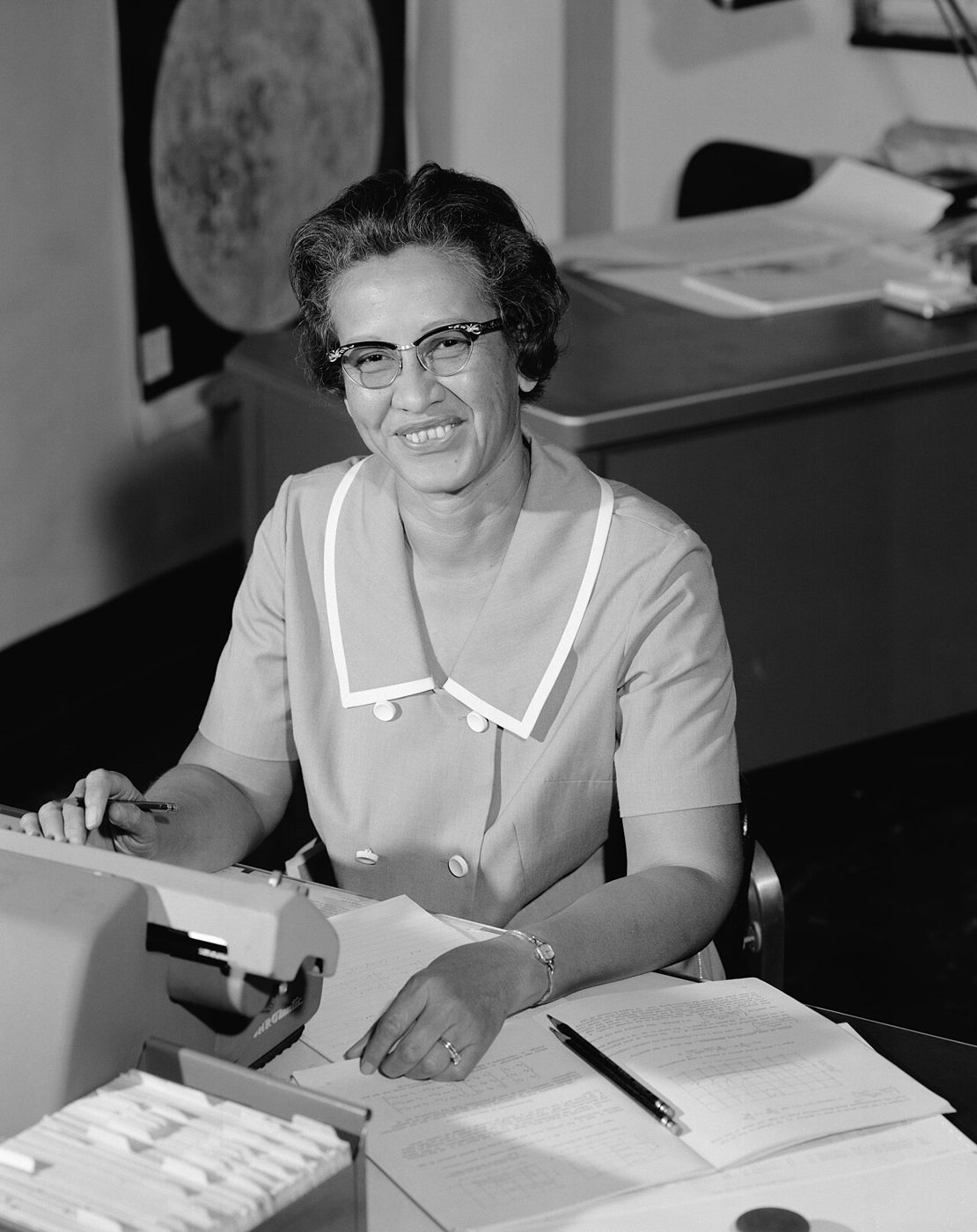 Katherine Johnson at her desk at NASA Langley