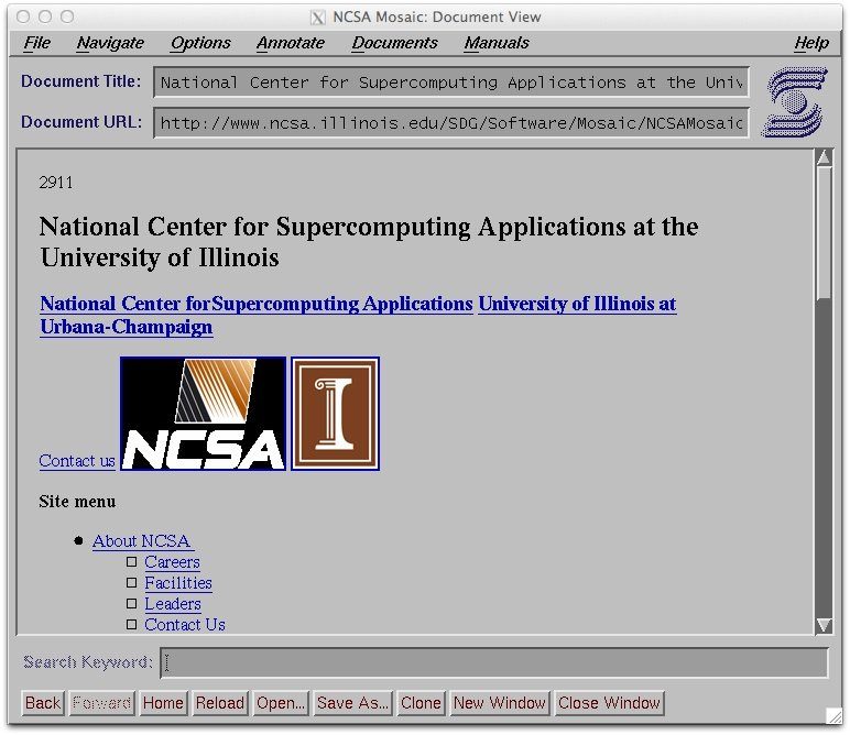 A window of the NCSA Mosaic web browser showing a page