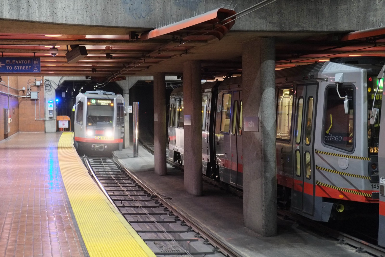 Muni Metro trains at Castro station, Market Street subway