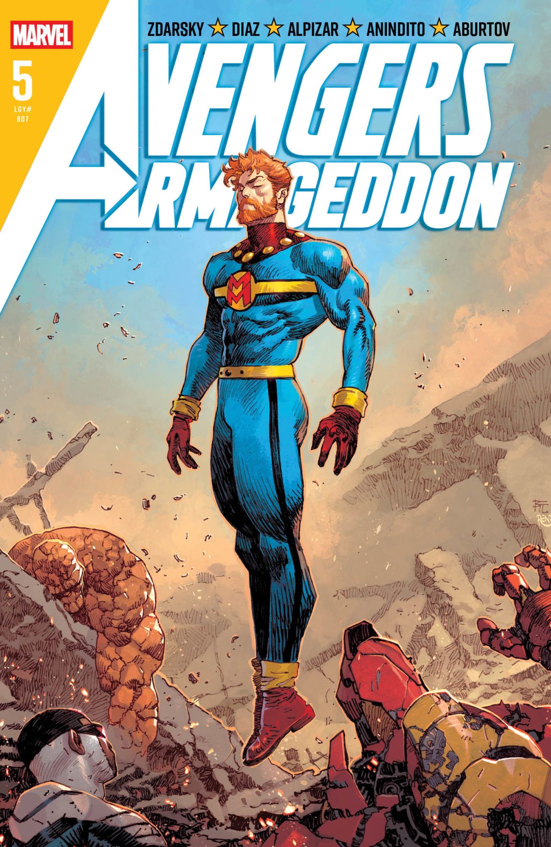 Cover of Avengers: Armageddon #5, David Colton as Miracleman standing over fallen Avengers