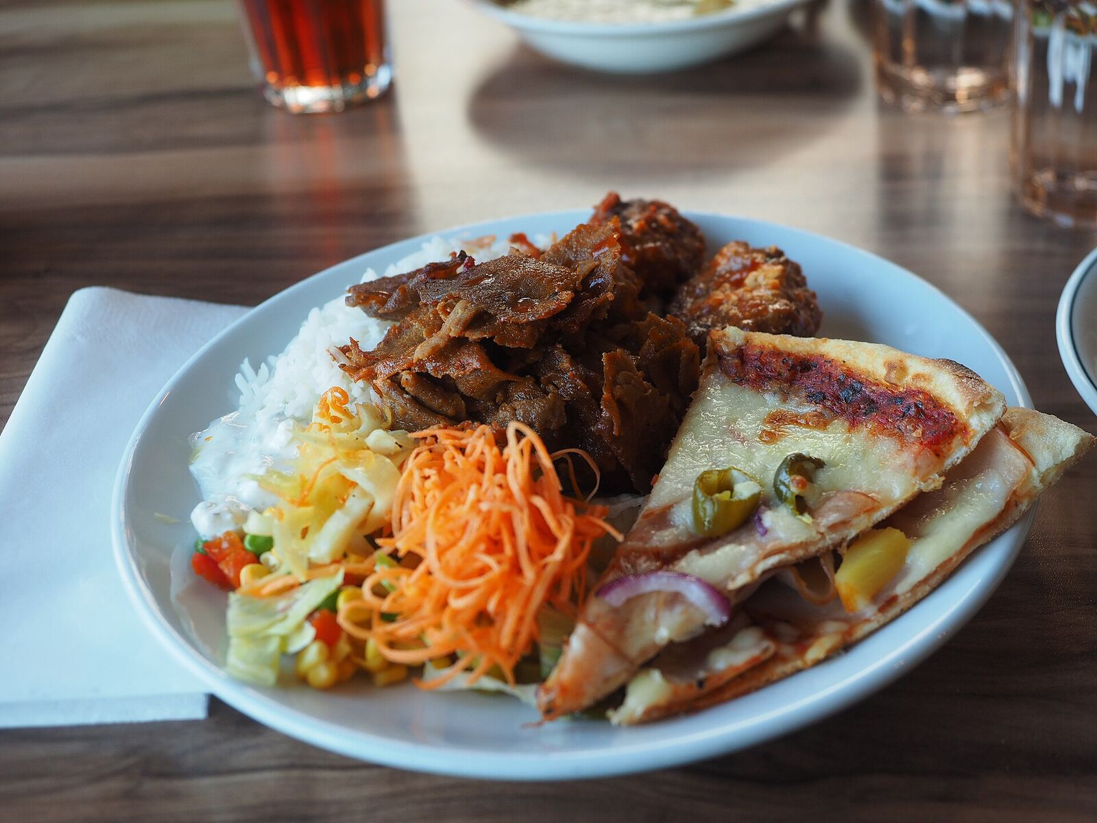 A full plate from a buffet lunch