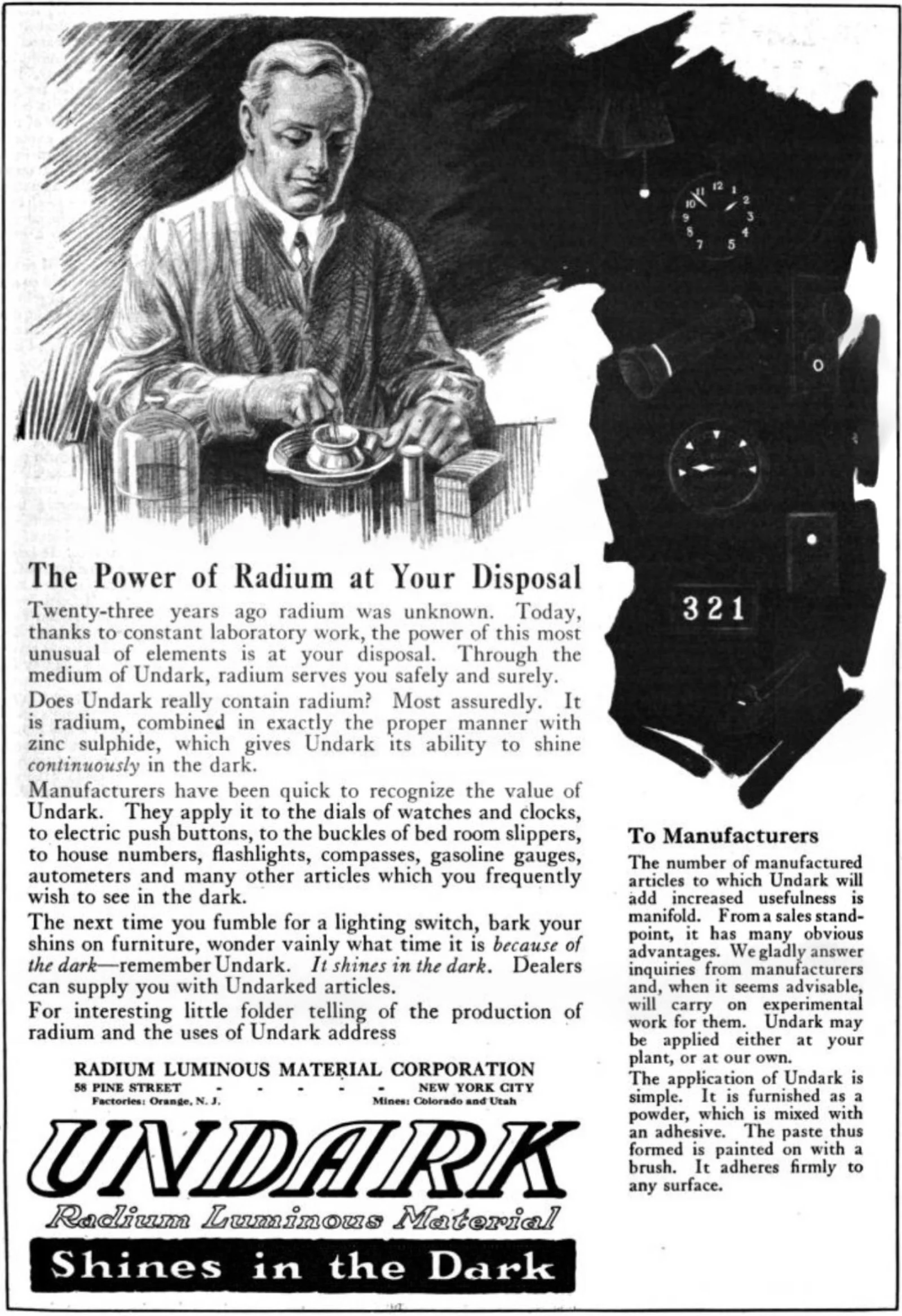 An Undark radium paint advertisement, 1921